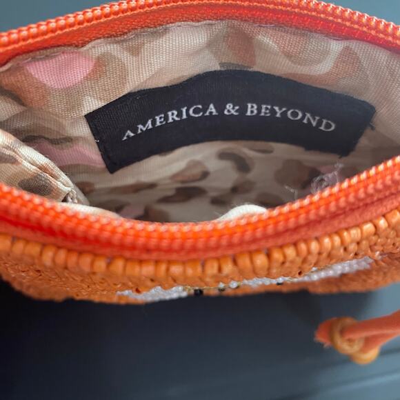 Zodiac Leo Lion Orange Beaded Zipper Mini Bag Coin Purse Hand Wallet 5 x 4 in - Picture 6 of 6